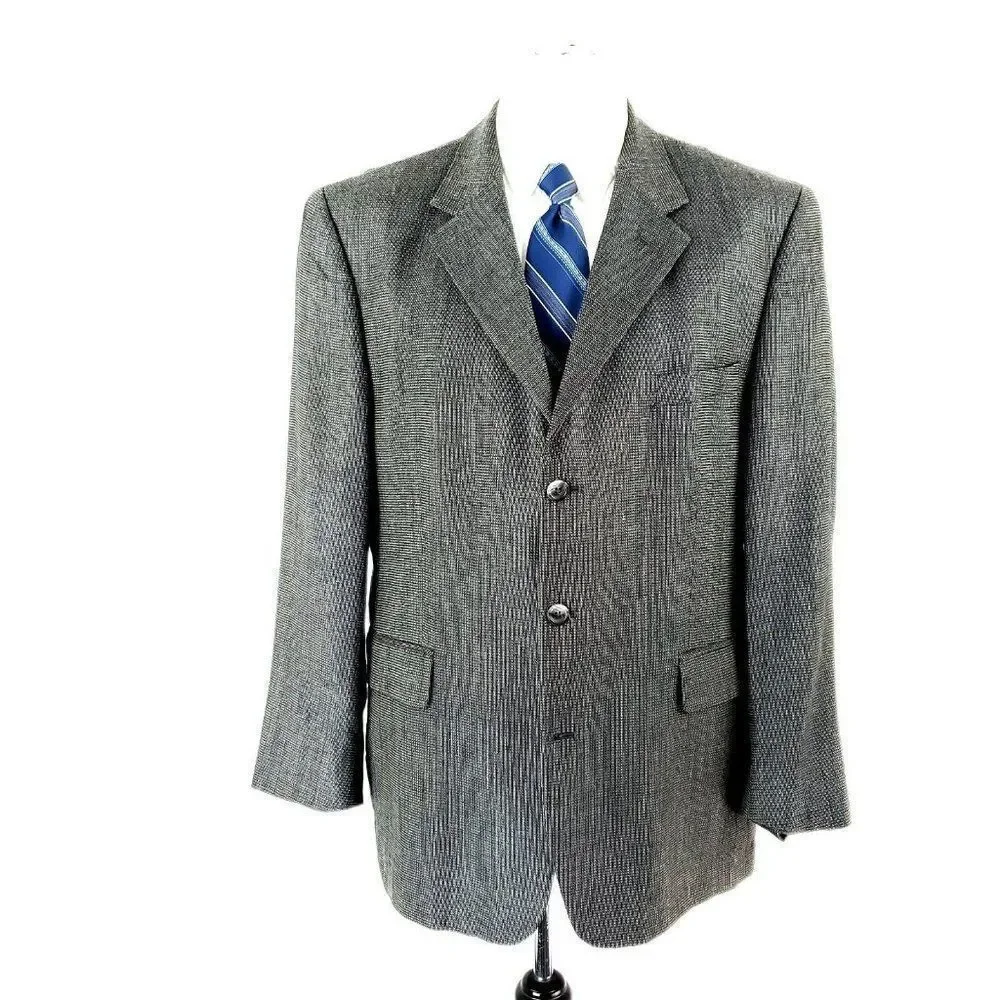 Stafford Executive Wool Silk 3 Button Sport Coat 42R‎ Black White Check